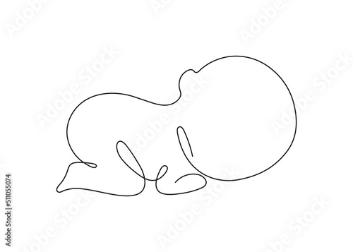 Newborn baby sleep, one art line continuous drawing. Silhouette cute sleeping child in minimalism single outline draw. Little kid is lies on stomach. Vector illustration