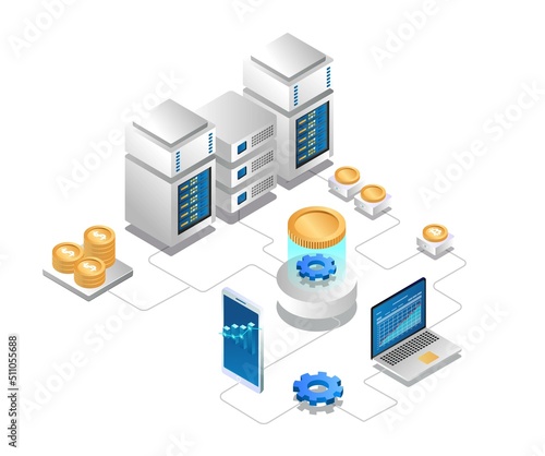 Isometric illustration concept of currency changing machine