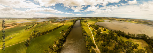 Aerial view along the Snowy River and adjacent wetlands near Marlo, in Gippsland, Victoria, Australia, December 2020 photo