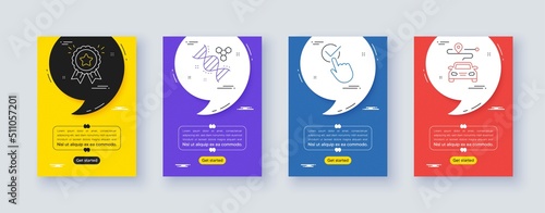 Set of Chemistry dna, Loyalty award and Checkbox line icons. Poster offer frame with quote, comma. Include Journey icons. For web, application. Chemical formula, Bonus medal, Approved. Vector