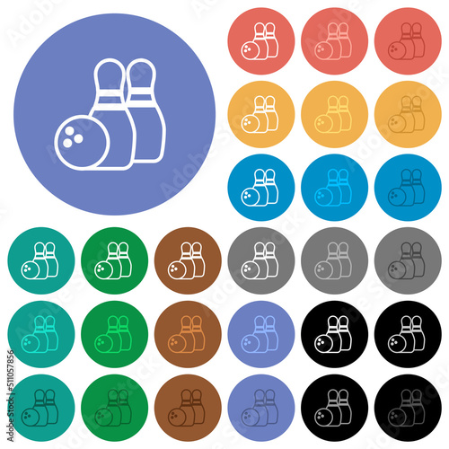 Bowling outline round flat multi colored icons