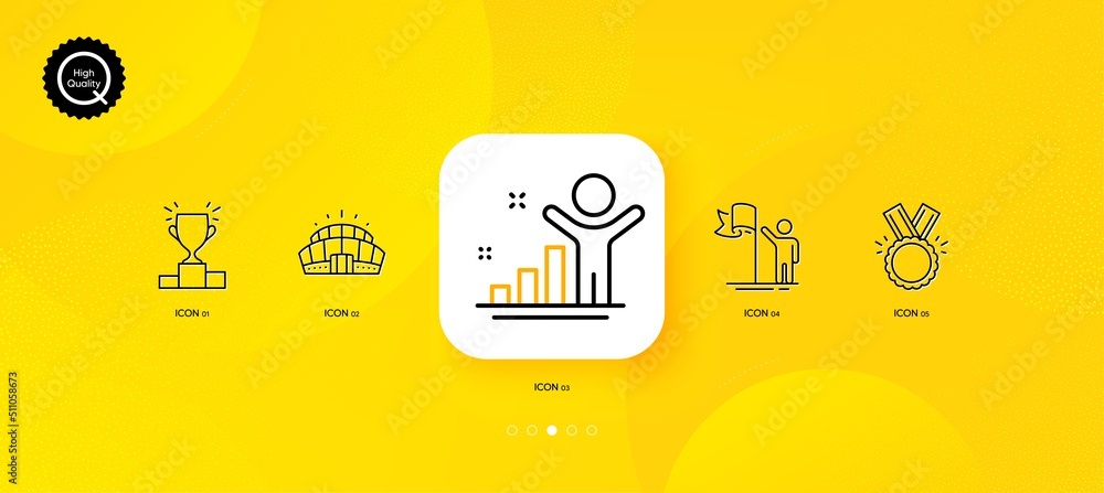 Honor, Leadership and Arena stadium minimal line icons. Yellow abstract ...