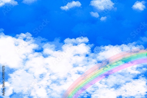 Blue sky with cloud and beautiful rainbow,illustration