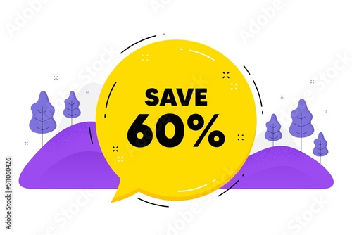 Save 60 percent off. Speech bubble chat balloon. Sale Discount offer price sign. Special offer symbol. Talk discount message. Voice dialogue cloud. Vector
