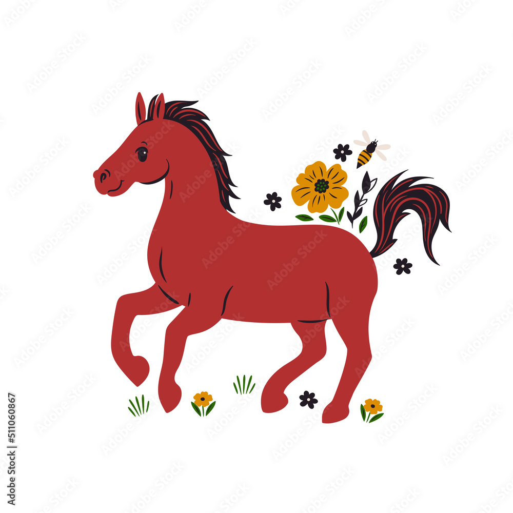 Cute horse and flowers isolated on white background. Vector graphics. Cute horse and flowers isolated on white background. Vector graphics.