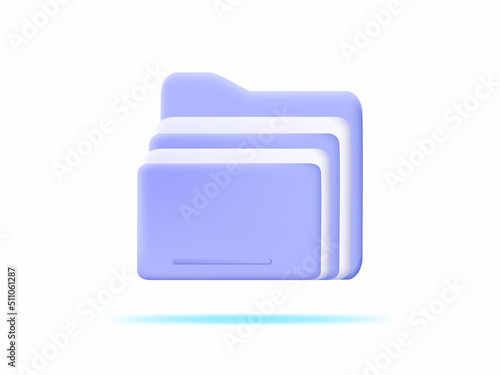 3d folder for management file. 3d document cartoon style minimal folder with files icon