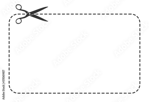 dashed cut out line with scissors, coupon border template vector illustration