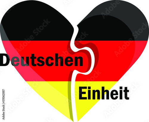 German unity day (Deutschen Einheit) vector illustration, Puzzle heart in colours of German Flag
