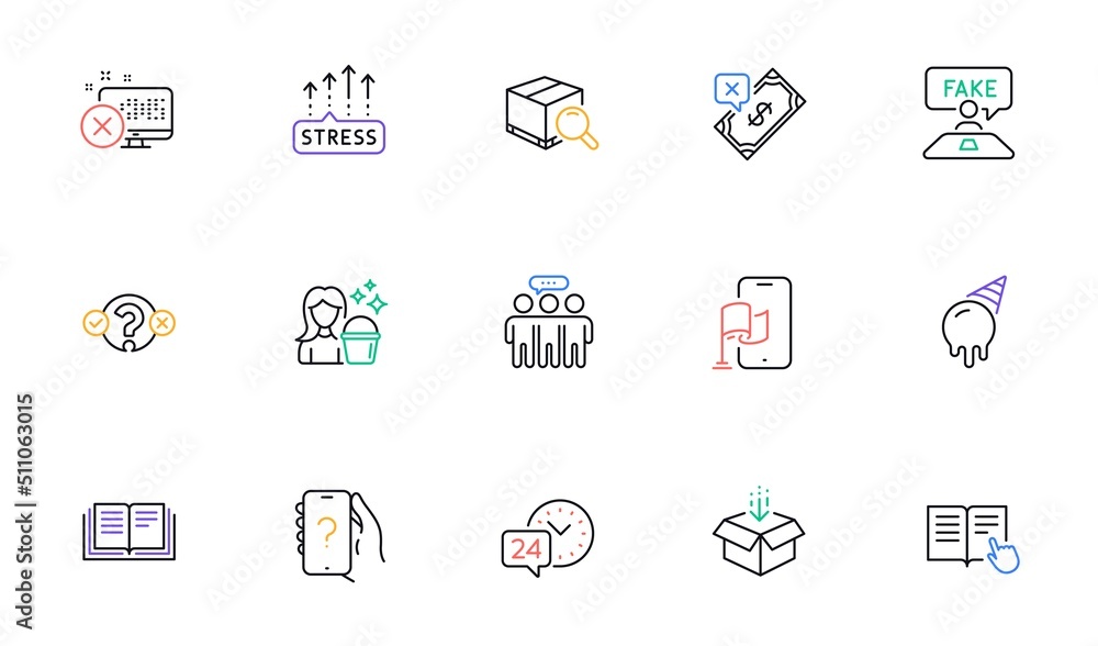 Cleaning, Ask question and Stress grows line icons for website, printing. Collection of Quiz test, Read instruction, Ice cream icons. Employees group, Get box, Education web elements. Vector Cleaning, Ask question and Stress grows line icons for website, printing. Collection of Quiz test, Read instruction, Ice cream icons. Employees group, Get box, Education web elements. Vector