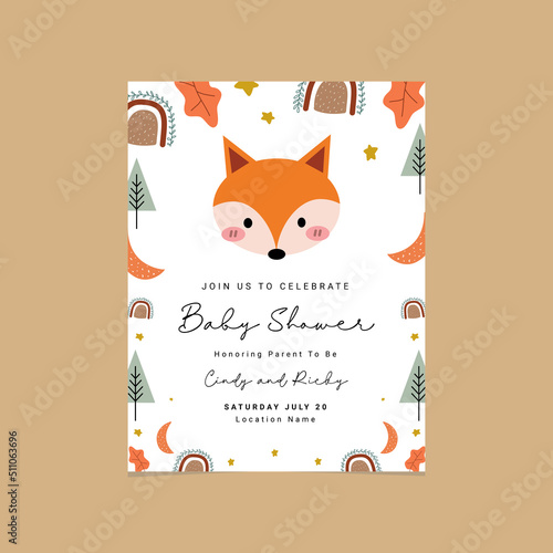 cute baby shower invitation animal scandinavian theme