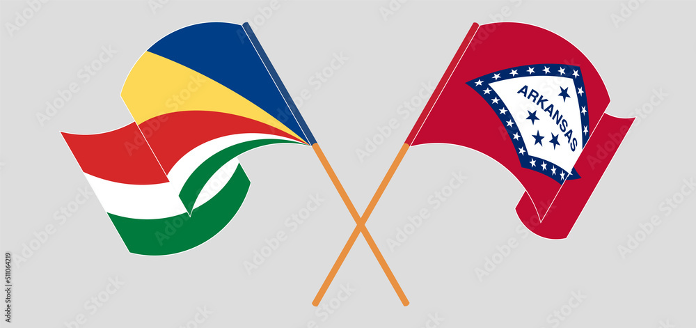Crossed and waving flags of Seychelles and The State of Arkansas Crossed and waving flags of Seychelles and The State of Arkansas