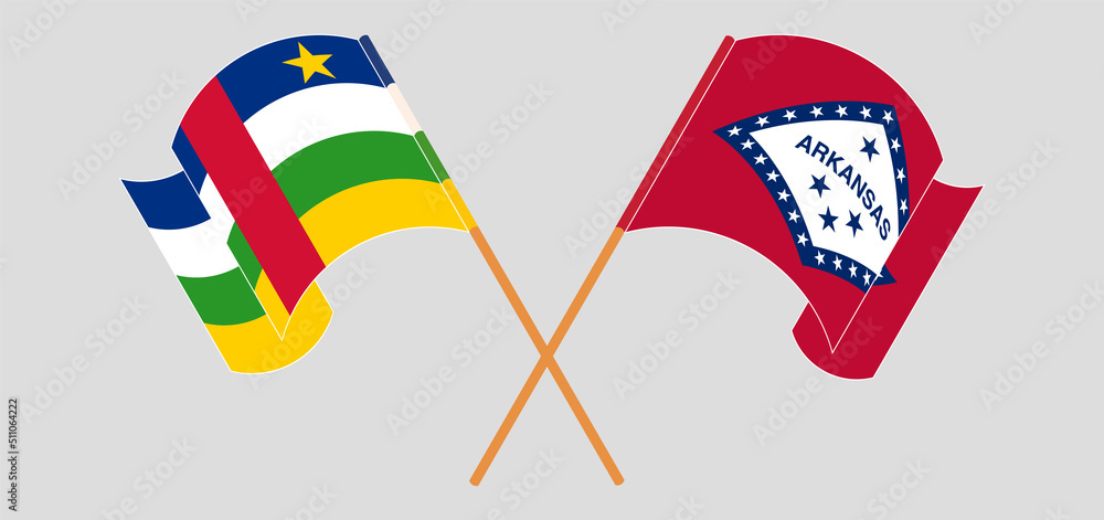 Crossed and waving flags of Central African Republic and The State of Arkansas