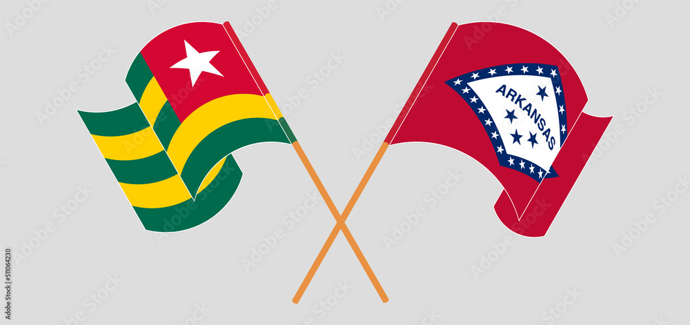 Crossed and waving flags of Togo and The State of Arkansas Crossed and waving flags of Togo and The State of Arkansas