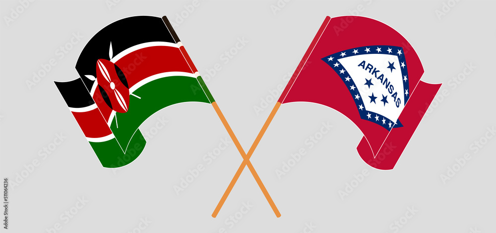 Crossed and waving flags of Kenya and The State of Arkansas Crossed and waving flags of Kenya and The State of Arkansas