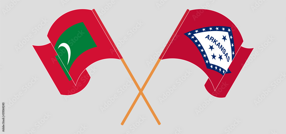 Crossed and waving flags of Maldives and The State of Arkansas Crossed and waving flags of Maldives and The State of Arkansas