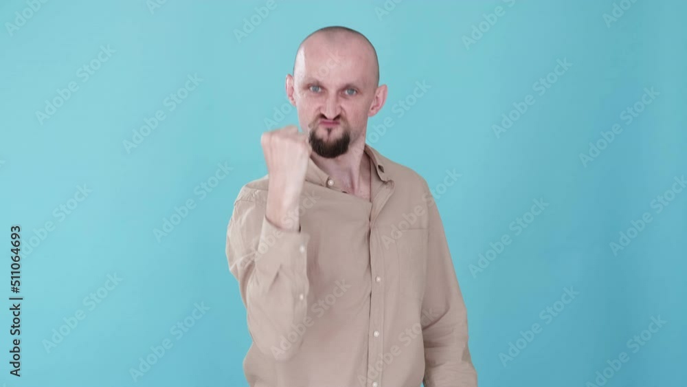 Yes emotion. Victory celebration. Positive reaction. Boomerang animation. Satisfied excited funny man wow gesture gif loop isolated on blue copy space background. Yes emotion. Victory celebration. Positive reaction. Boomerang animation. Satisfied excited funny man wow gesture gif loop isolated on blue copy space background.
