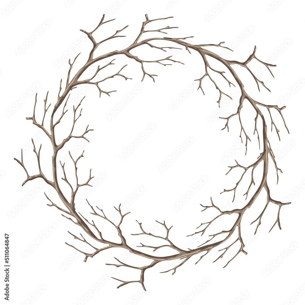 Fototapeta premium Frame with dry bare branches. Decorative natural twigs.