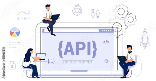 API Application Programming Interface Software development tool API as a symbol of finished code Website programming and coding Vector illustration flat design UI Isolated on white background photo