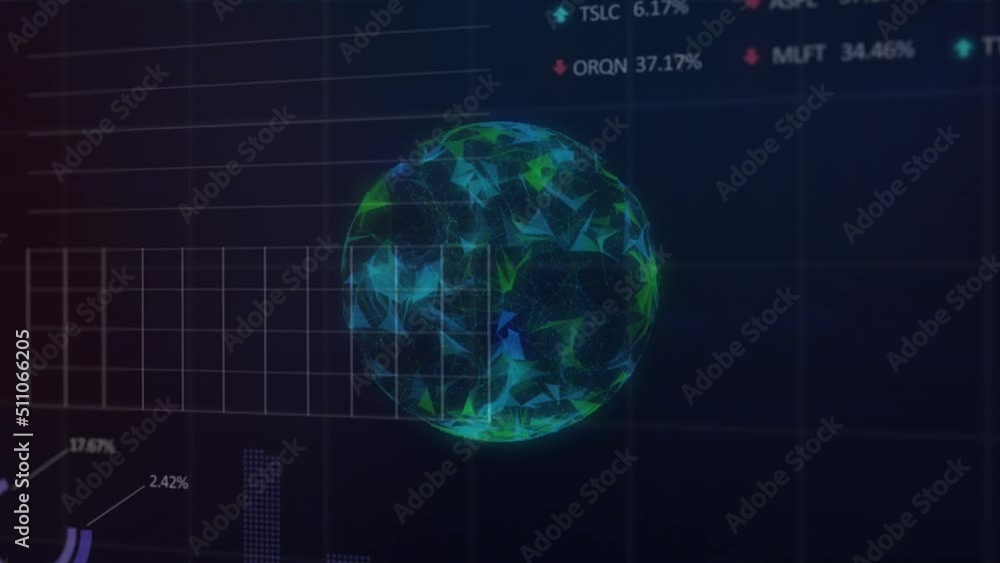 Animation of data processing and globe over black background Animation of data processing and globe over black background