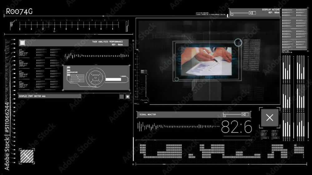 Animation of data processing over black background Animation of data processing over black background