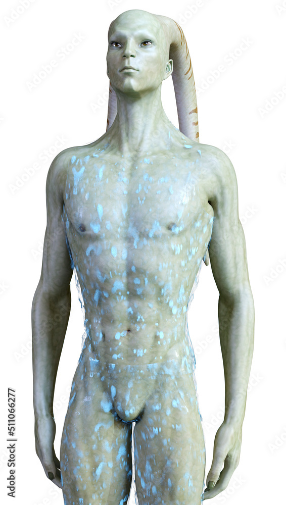 3D Rendering Green Alien on White 3D Rendering Green Alien on White