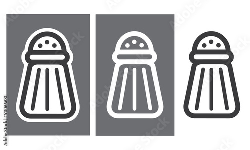 Salt shaker in three different versions, icon, vector, sticker.