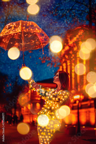 Wallpaper Mural Beautiful woman with umrella in night city Torontodigital.ca