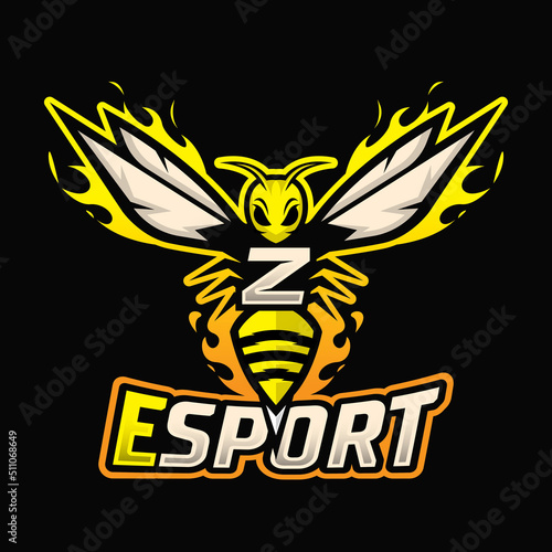 Bee mascot letter Z logo design template, wasp icon vector, buzz logo, sting icon, bee logo gamer