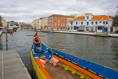 Canal with touristic boats in Old Town of Aveiro, Portugal