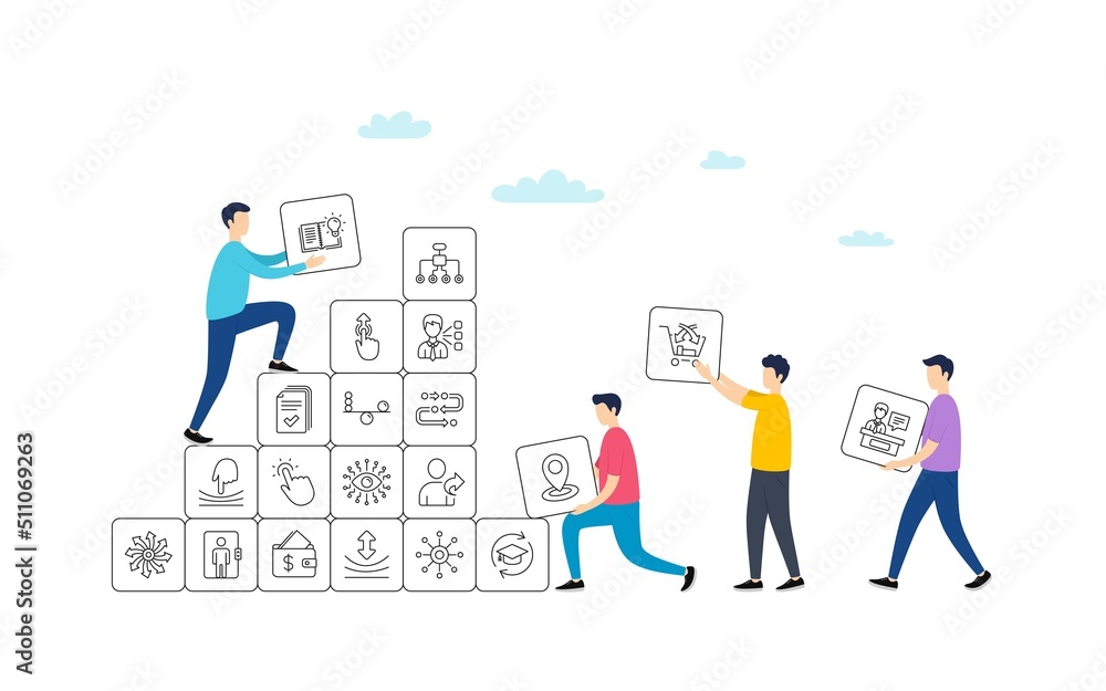 Artificial intelligence, Balance, Refer friend line icons. People team work concept. Continuing education, Methodology and Exhibitors icons. Swipe up, Elastic, Click here, Refer. Vector Artificial intelligence, Balance, Refer friend line icons. People team work concept. Continuing education, Methodology and Exhibitors icons. Swipe up, Elastic, Click here, Refer. Vector