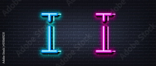 Initial letter I icon. Neon light line effect. Line typography character sign. Large first font letter. Glowing neon light element. Letter I glow 3d line. Brick wall banner. Vector