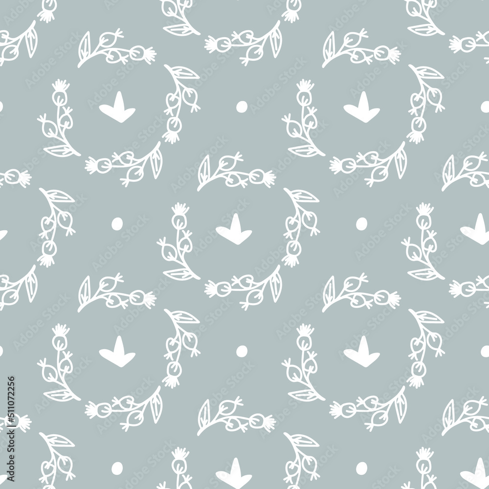 Vector seamless pattern Christmas botanicals in white line on gray background.Repeating,floral print in a minimalist style.Designs for textiles,wrapping paper,fabric,packaging. Vector seamless pattern Christmas botanicals in white line on gray background.Repeating,floral print in a minimalist style.Designs for textiles,wrapping paper,fabric,packaging.