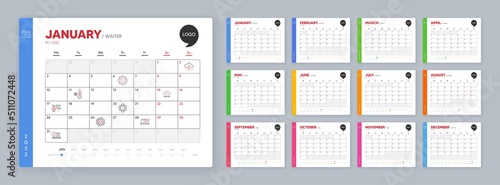 Calendar 2022 month schedule. Time management, Swipe up and Coronavirus minimal line icons. Sales diagram, Thunderstorm weather, Quick tips icons. Atom, Low thermometer, Faq web elements. Vector