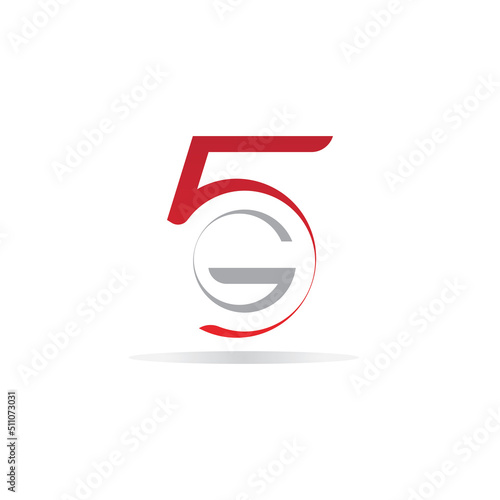 5G network logo. Logo network 5G connection. Number 5 and G letter.