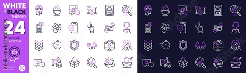 Idea lamp, Positive feedback and Coffee cup line icons for website, printing. Collection of Shoulder strap, Accounting, Security icons. Work home, Winner cup, Plan web elements. Vector