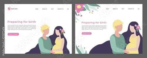 Set 2D Flat concepts Examination of pregnant women and management of pregnancy. For Landing page concepts and web design