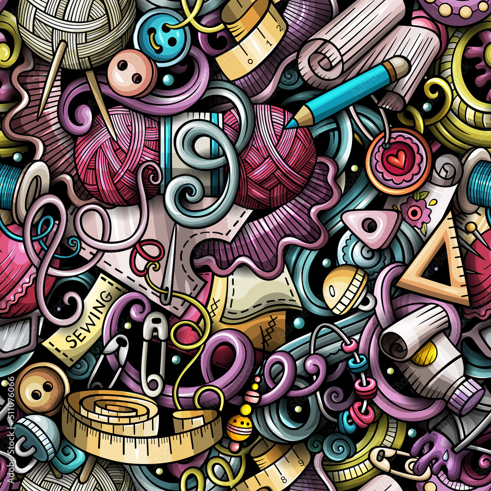 Obraz premium Handmade hand drawn raster doodles seamless pattern.