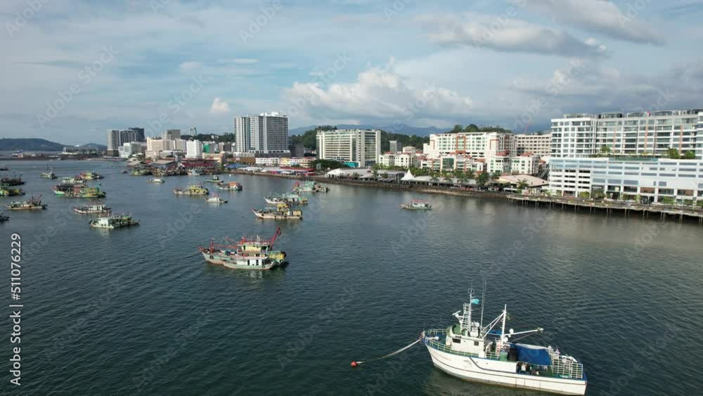 Kota Kinabalu, Sabah Malaysia – June 14, 2022: The Waterfront and Esplanade Area of Kota Kinabalu City Centre Kota Kinabalu, Sabah Malaysia – June 14, 2022: The Waterfront and Esplanade Area of Kota Kinabalu City Centre