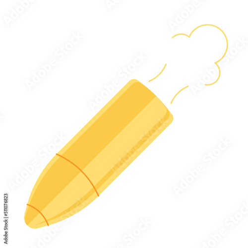 Image of a bullet in a flat style, a golden bullet from a gun