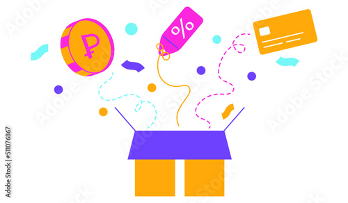 A box with great deals, discounts, coupons, earnings and cards