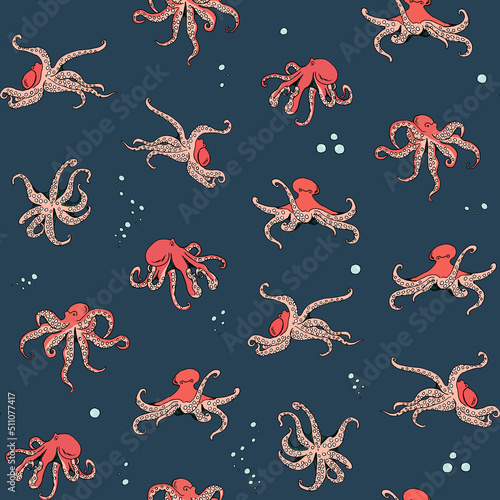 Octopus sea life vector seamless pattern