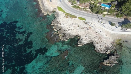 Aerial views from Moraira's coast. Drone video in Moraira, White Coast, Alicante, Spain. Les platgetes, Moraira. 