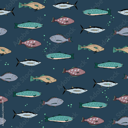 Fish sea life vector seamless pattern