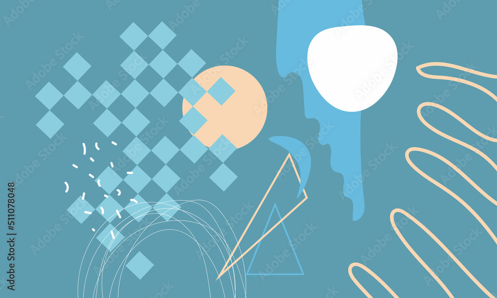 Fototapeta premium Set of abstract modern vector backgrounds, illustration. Circles, lines, curves, dots, patterns, arc, stripes. Elegant boho concept. For web, design, postcards, room decor