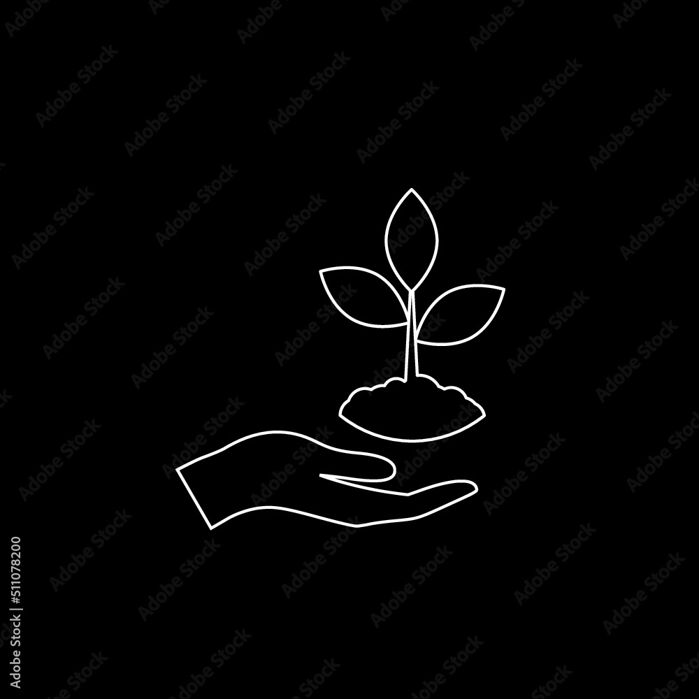 Plant, sprout in a hand logo isolated on dark background Plant, sprout in a hand logo isolated on dark background