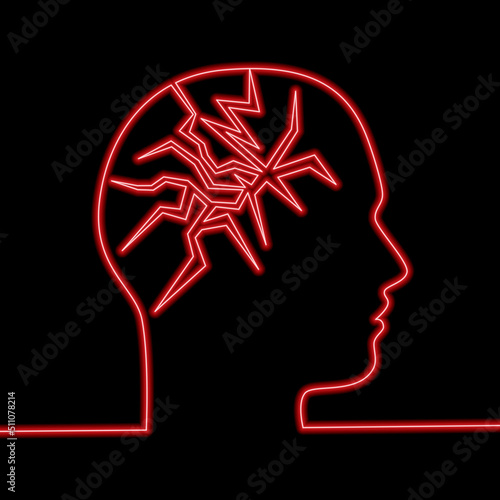 Continuous line drawing Psychological trauma mental disorders neon concept