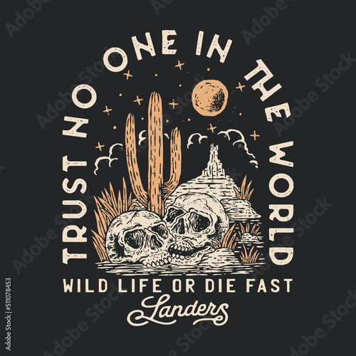 skull illustration desert vintage badge design black t shirt