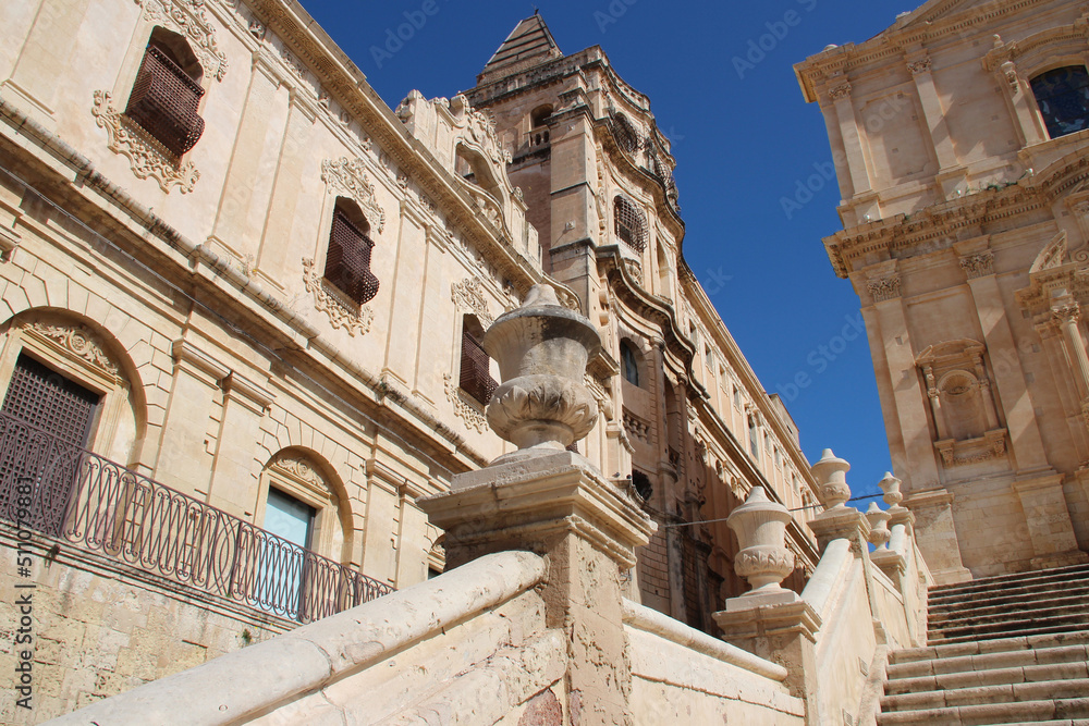 baroque church and monastery (san francesco d'assisi) in noto in sicily (italy)