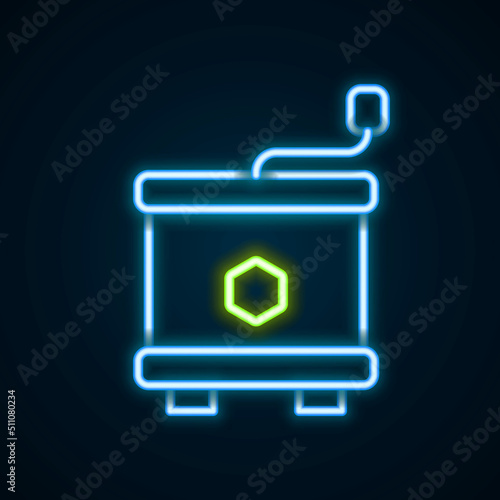 Glowing neon line Honey extractor icon isolated on black background. Mechanical device for honey extraction from honeycombs. Colorful outline concept. Vector