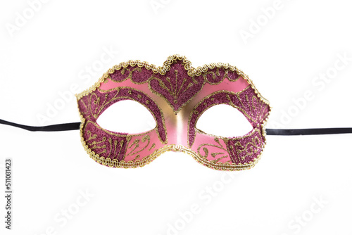Carnival mask pink color ornate isolated on a white background. © Rawf8
